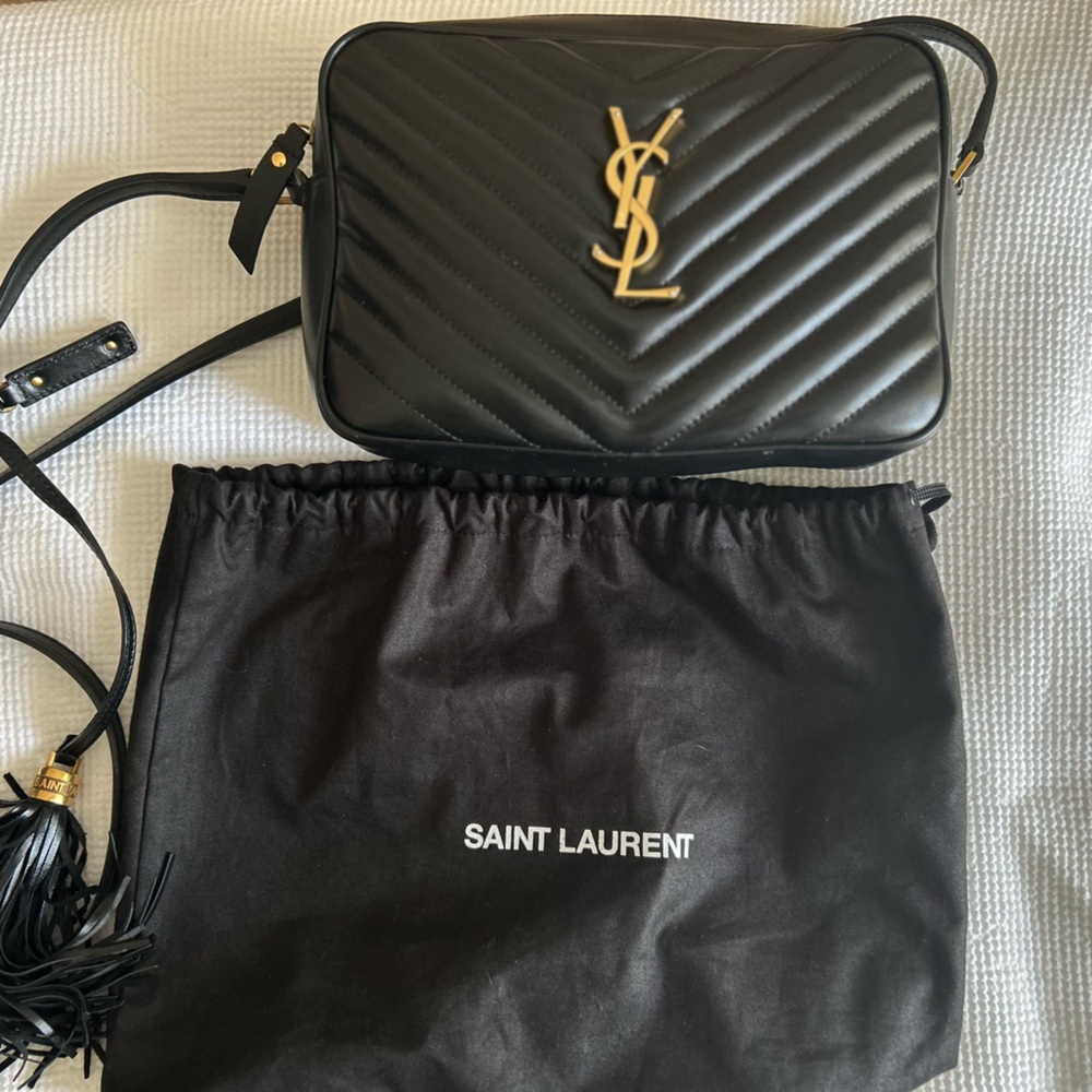 Saint Laurent Black Chevron Crossbody Lou Camera Bag